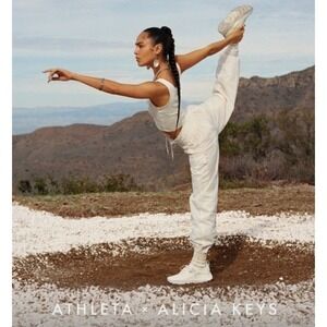 Athleta x Alicia Keys White Cargo Jogger Pants High Rise Drawstring Size 4